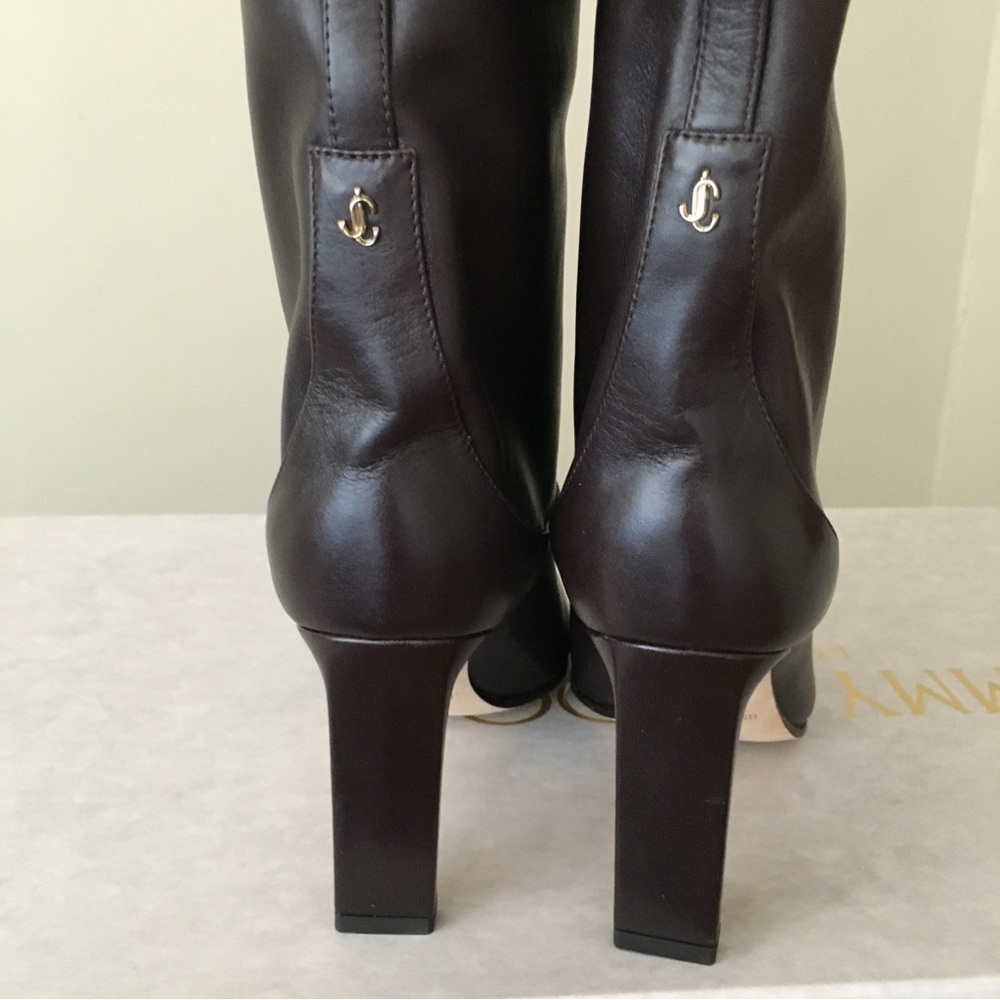 Jimmy Choo MAHESA 85 Square Heel Knee Hight Dark Brown Calf Leather Wome… - Picture 13 of 16